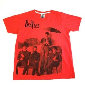 Vintage The Beatles Umbrella T Shirt Tee Size Medium Single Stitch Red Unisex